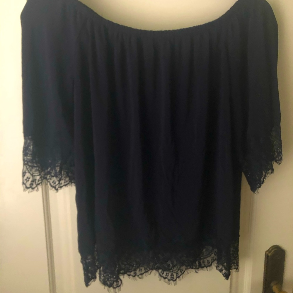 Off the shoulder lace top in navy